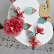 烫花古风发夹古装头饰花朵仙气唐风富贵红色烫花超仙汉服甜美配饰