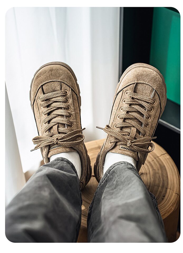 Giày sneaker nam cổ thấp form rộng mũi tròn, đế dày 3 cm, phong cách retro, cỡ lớn — 5018 Kaki, 5018 màu lạc đà, 5018 màu đen chi tiết 19