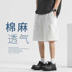 スポーツショーツメンズ夏ピュアコットンホワイトストレートバスケットボールパンツビーチパンツカジュアルコットンとリネンミッドパンツリネン5点パンツ