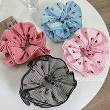 韩国新款甜美可爱红色樱桃大肠发圈温柔风格子头绳高级感气质发饰