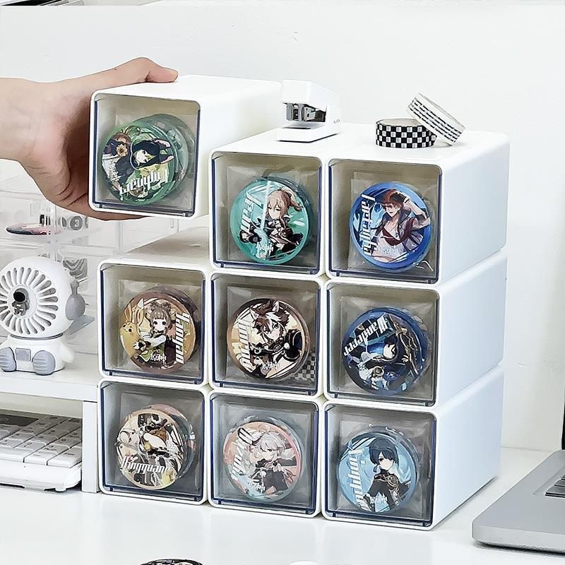 Baji Storage Box 75mm Acrylic Organizer Drawer-Type Transparent Millet Moisture-Proof Peripheral Badge Large Capacity