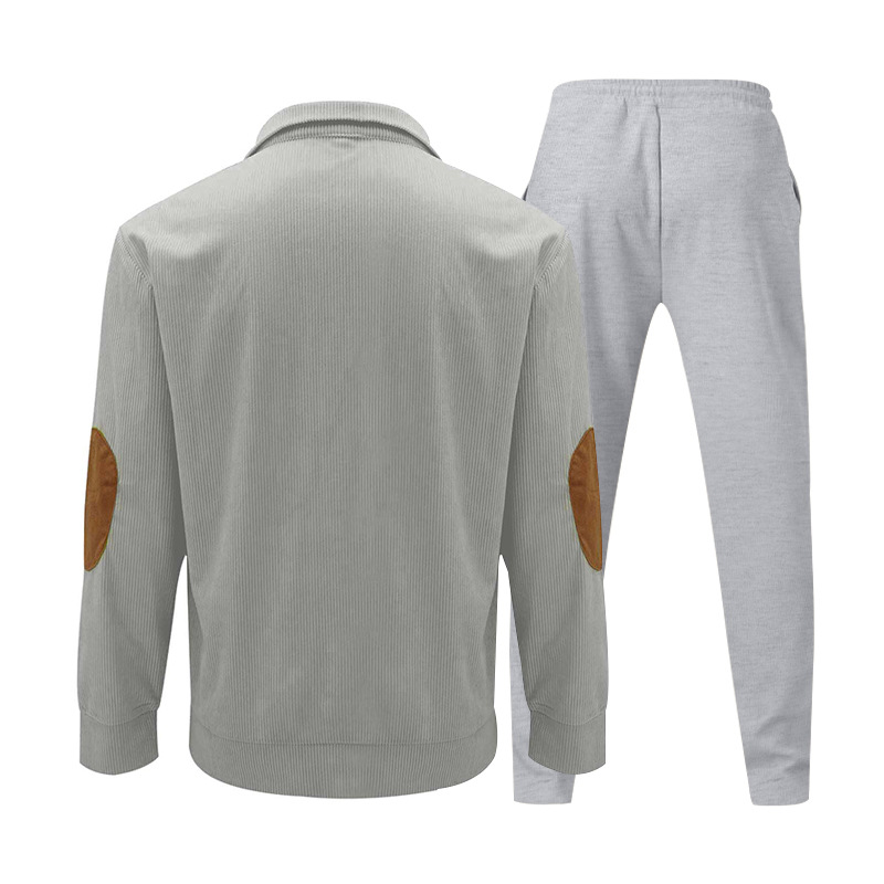 Abbigliamento da uomo casual, completo con pantaloni e felpa in velluto a coste con colletto alto e maniche lunghe_voghion.com