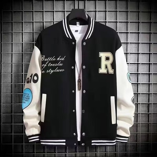 Spring and Autumn Style Baseball Jacket for Boys, American Trend Brand Letter Print Couple Jacket for Middle and High School Students, Casual Outerwear