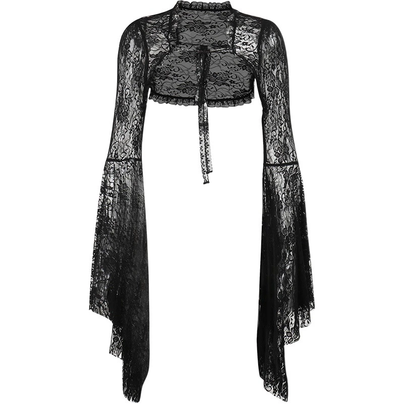 XY22128 новый готический стиль, кружевной кардиган с рукавами-трубой, небольшой жилет, топ, женская темная блузка в европейском и американском стиле