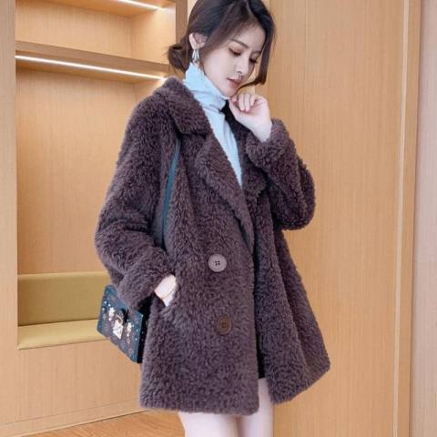 Thickened imitation lambskin women's medium-long coat 2024 winter new loose slimming fur-and-leather coated granulated fur coat