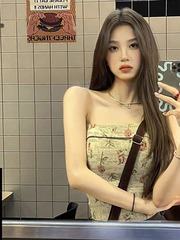 玫瑰提花魚骨抹胸上衣女外穿時尚潮流網紅無肩帶帶胸墊吊帶背心