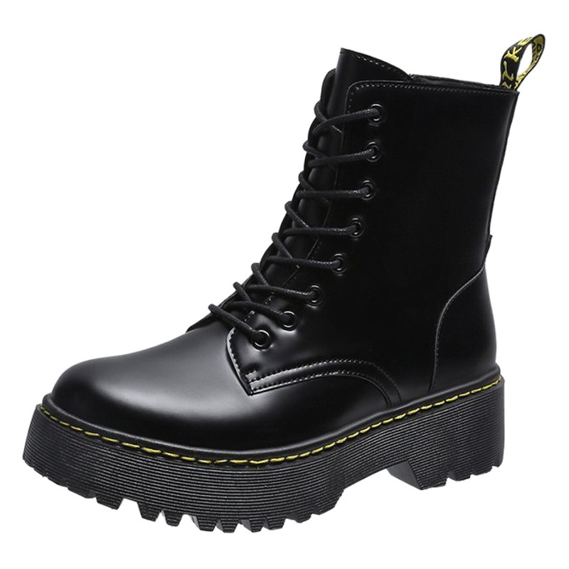 Botas de Martin de 8 hoyos con suela gruesa transfronteriza para mujer, plataforma de cremallera lateral de estilo británico, botas cortas altas con cordones de estilo europeo y americano image 1