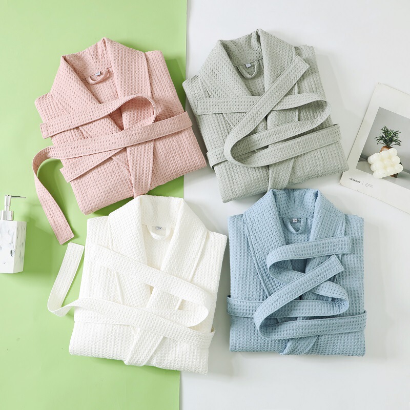 Pure Cotton Bathrobe Waffle Long Bathrobe Spring and Autumn B&B Hotel Couple Nightgown Water-Absorbent and Quick-Drying Cross-Border New Style