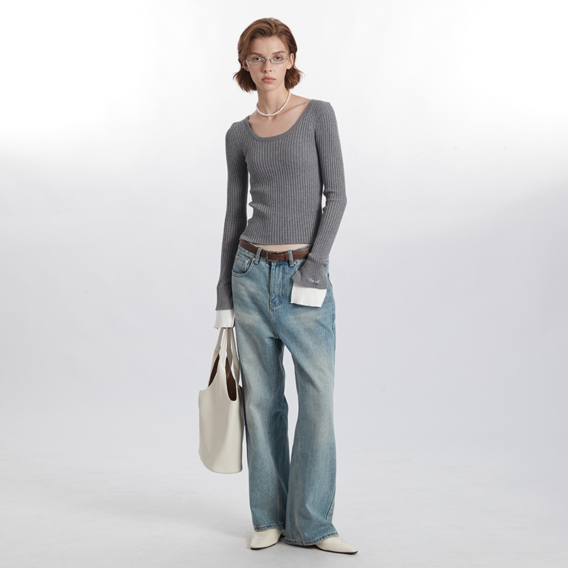 Damenbekleidung Slim Fit Pullover Pullover einfarbig lässig schlicht neu Langarmshirts_voghion.com