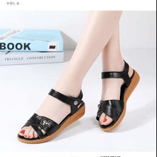 真软皮平底凉鞋女2023夏季新款中年妈妈鞋孕妇时尚平底鞋百搭