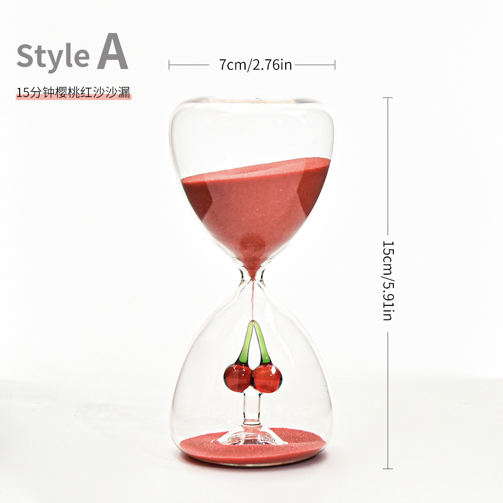 15 minutos creativos de cereza roja reloj de arena cronometrador de navidad dulces de vidrio reloj de arena decoración para el hogar adornos al por mayor