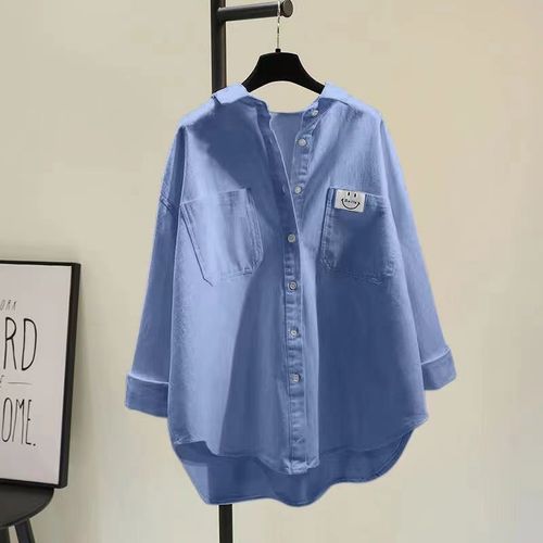 Women's Long-Sleeve Shirt 2025 New Model, Simple Korean Style, Solid Color, Loose Fit, Fashion Double Pockets, Outerwear Cardigan Top