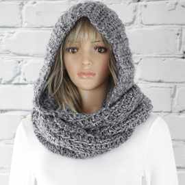 现货跨境外贸欧美亚马逊时尚连帽围脖女纯色毛线帽针织围巾EJ0913