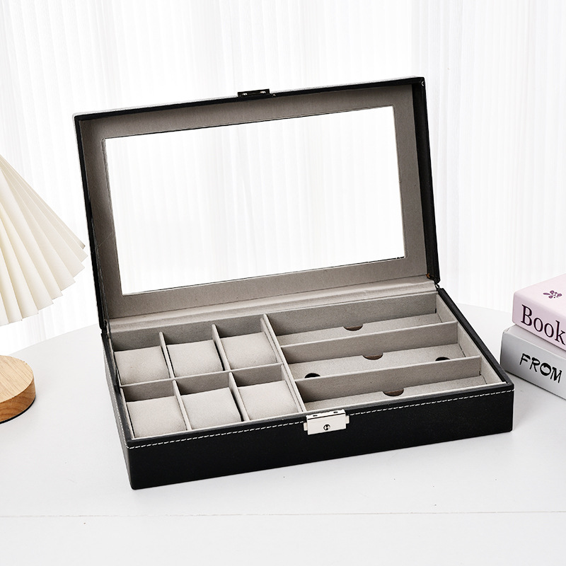 Watch and Glasses Integrated Storage Box Pu Leather Household Simple and Exquisite Multi-Functional Jewelry Organizing and Display Box