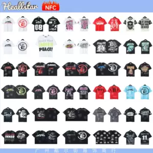 เสื้อยืดแขนสั้น ทรงหลวม ผ้าฝ้ายแท้ แบรนด์ Hellstar แฟชั่นอเมริกัน ระดับไฮเอนด์ Nfc เสื้อเชิ้ตลำลองสำหรับวัยรุ่น