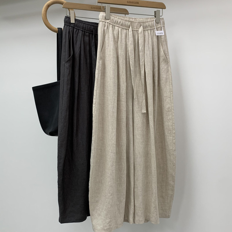 Low Linen Elastic Waist Scythe Casual Pants for Women 2026 Summer Korean Style Loose Wide-Leg Thin Scythe Pants Low Linen Elastic Waist Scythe Casual Pants for Women 2026 Summer Korean Style Loose Wide-Leg Thin Scythe Pants