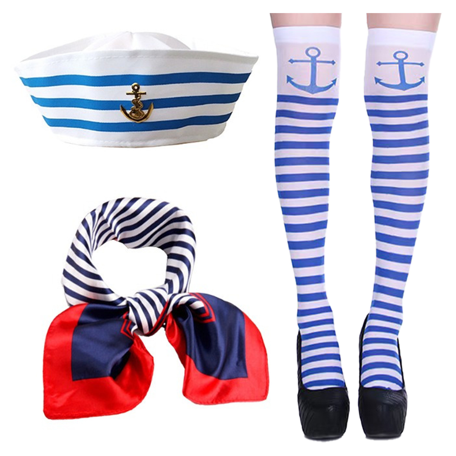 Suministros para fiestas transfronterizas Juego de roles Sombrero de marinero Pañuelo cuadrado Sombrero azul marino Policía militar Accesorios de vestir Disfraces