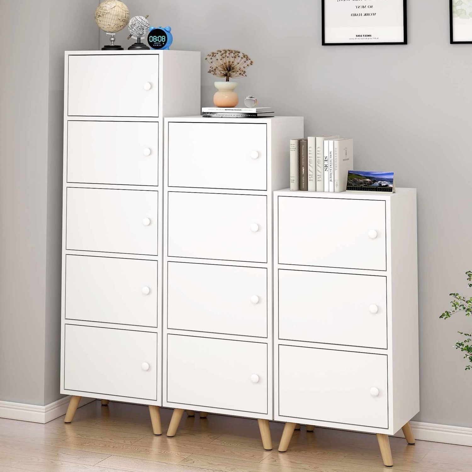 Internet Celebrity Bookcase Student Home Bedroom Floor-Standing Multi-Layer Simple Bookshelf with Door Living Room Wooden Storage Storage Cabinet