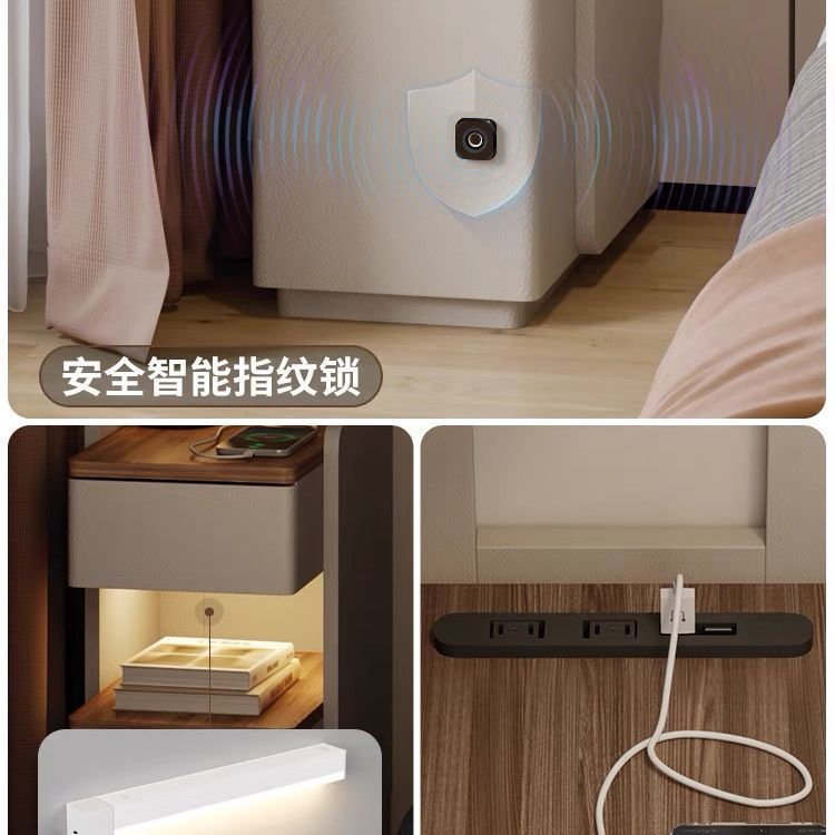 一体床边床头柜极窄收纳卧室沙发智能夹缝书架家用实木小型置物架|undefined