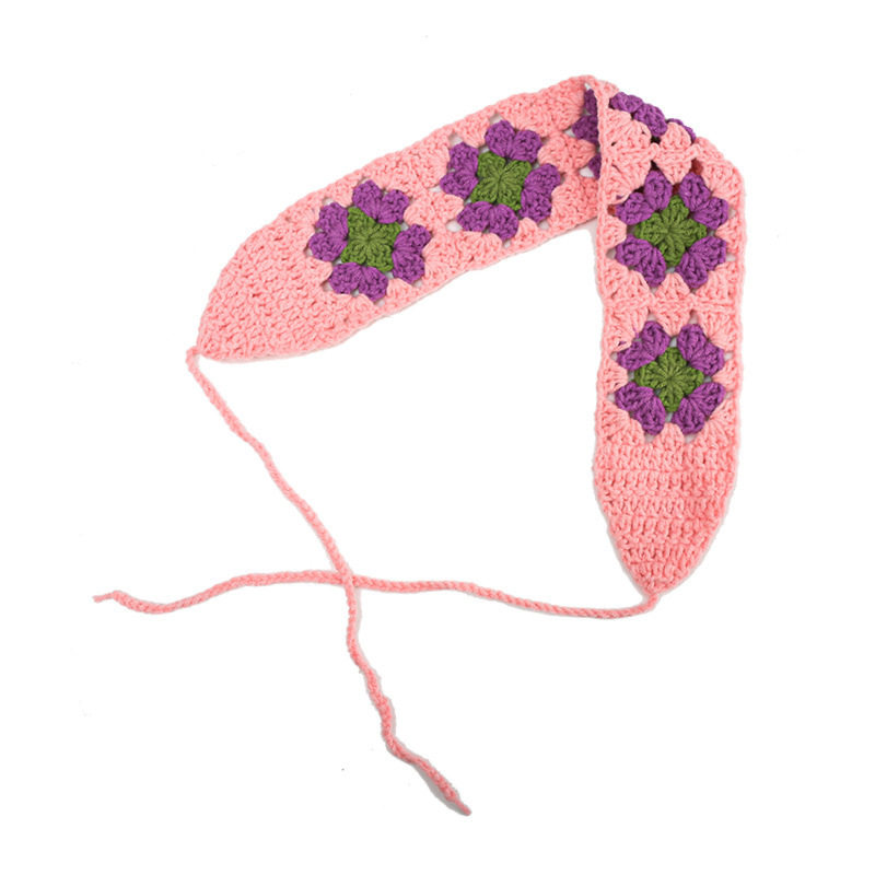 Francia cereza toallas triangulares mujeres primavera y otoño viajes padres-hijos gancho de punto flores hueco pañuelo de arte correa de pelo gorro