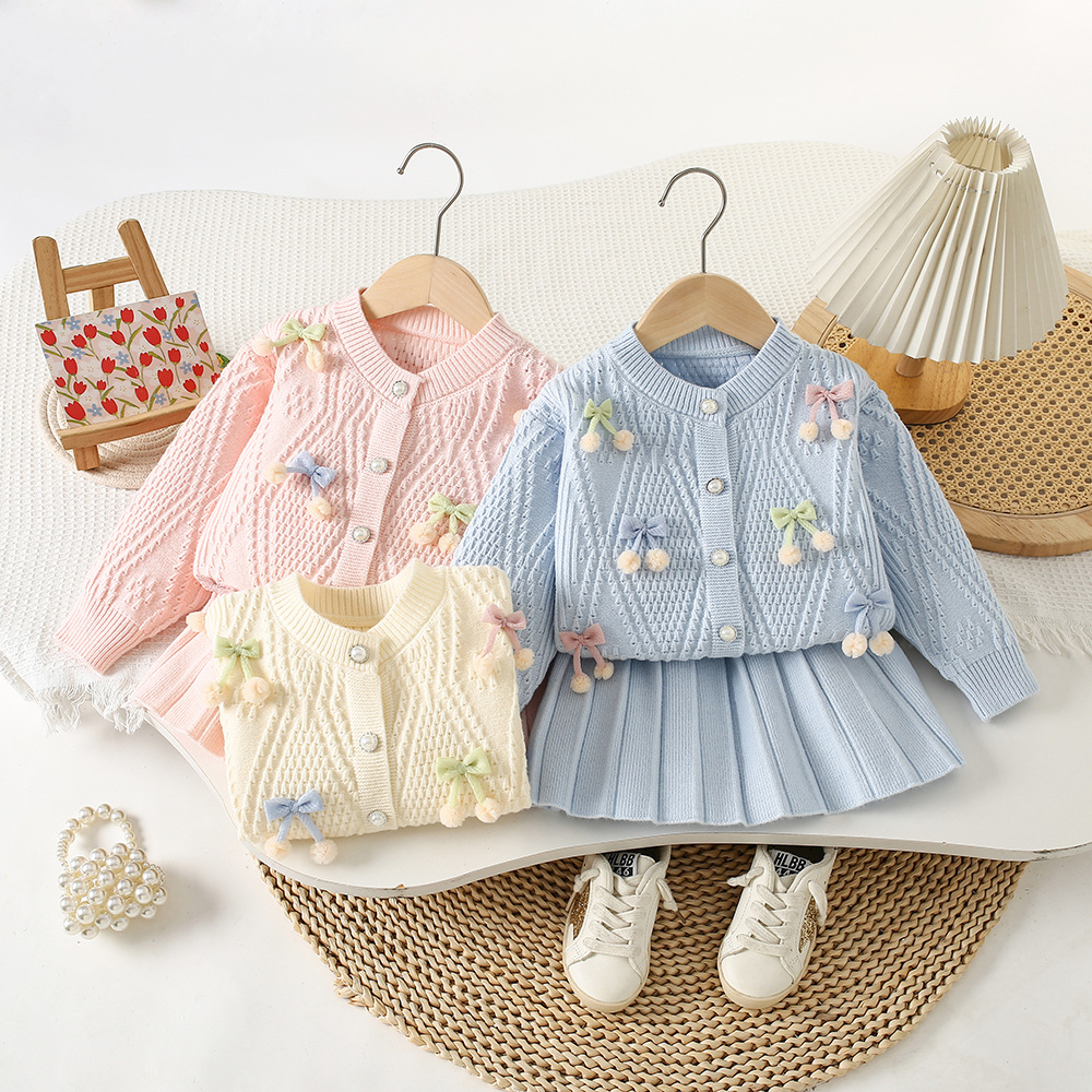 Children's Sweater Skirt Large Prismatic Candy Knitted Cardigan Autumn Girls Korean Style Sweet Long Sleeve Sweater Skirt for Girls