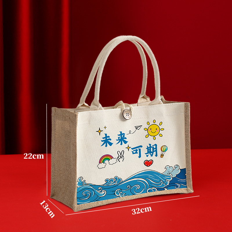 Nuevo bolso de lino estudiante caja de almuerzo ropa de protección del medio ambiente compras bolso ojo bolsa de lino bolso de lona