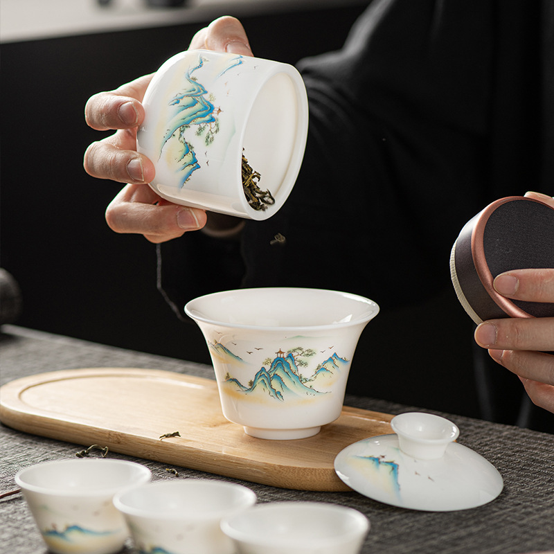 Dehua White Porcelain Travel Tea Set Portable Gaiwan Tea Set Small Gift Set Cover Teacup Business Gift