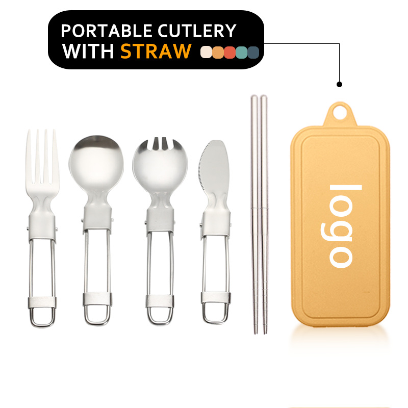 Stainless Steel Folding Knife, Fork, and Spoon Outdoor Camping Tableware Camping Children's Spoon Fork Outdoor Portable Travel Tableware