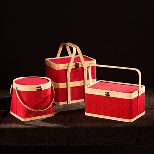 Portable Red Bamboo Basket, Rice Dumpling, Mooncake Basket, Specialty Fruit, Hairy Crab, Bacon, Sausage, New Year's Goods, Bamboo Gift Box Packaging