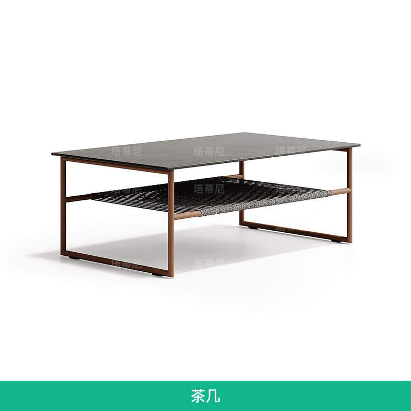 Conjunto de muebles de diseño para exteriores, sofá de teca y acero inoxidable para balcón, terraza o jardín.