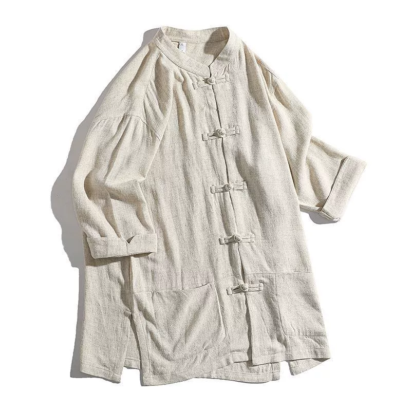 Shirt, jacket, Chinese style, oversize, with short sleeve