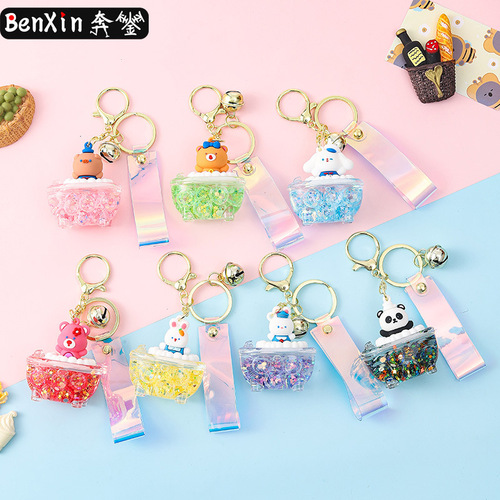 Oil-infused luminous bubble beads Sanrio acrylic quicksand bottle key chain pendant wholesale key chain gift pendant