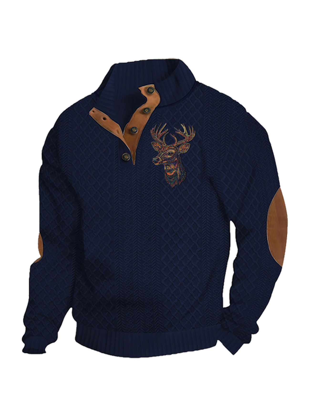 Transfronterizos Amazon otoño invierno caliente tamaño europeo para hombres al aire libre imitación de cuello de manga larga impresa hoodie de tres botones