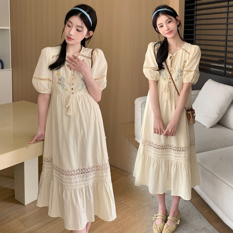 in stock 2025 Summer New Pregnant Women Embroidery dress Ethnic Style Holiday Pregnant Women Dress Maternity Dress