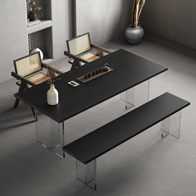 Wabi-sabi Style Charcoal Black Solid Wood Normcore Style Dining Table Home Living Room Acrylic Suspended Tea Table Desk Balcony Table