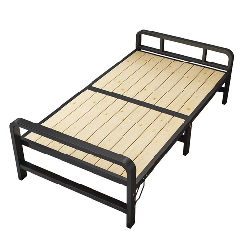 Pine wood folding bed metal portable installation-free folding bed rental room hospital escort cabin single iron bed hard bed