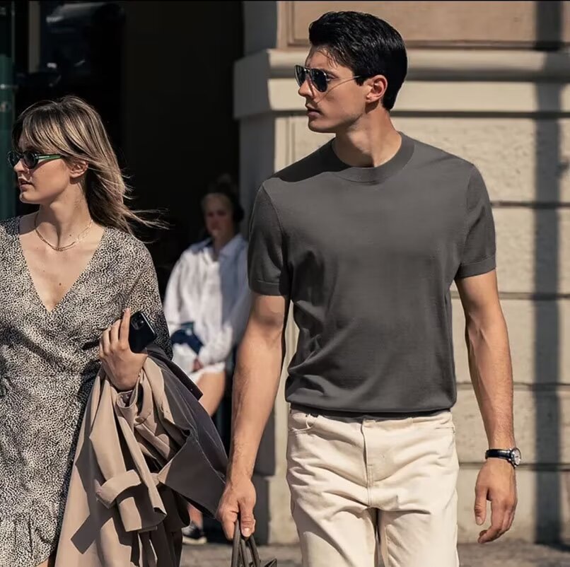 Estilo maduro ligero de negocios verano nuevo estilo casual botón de solapa ins tendencia suéter delgado POLO de manga corta para hombre