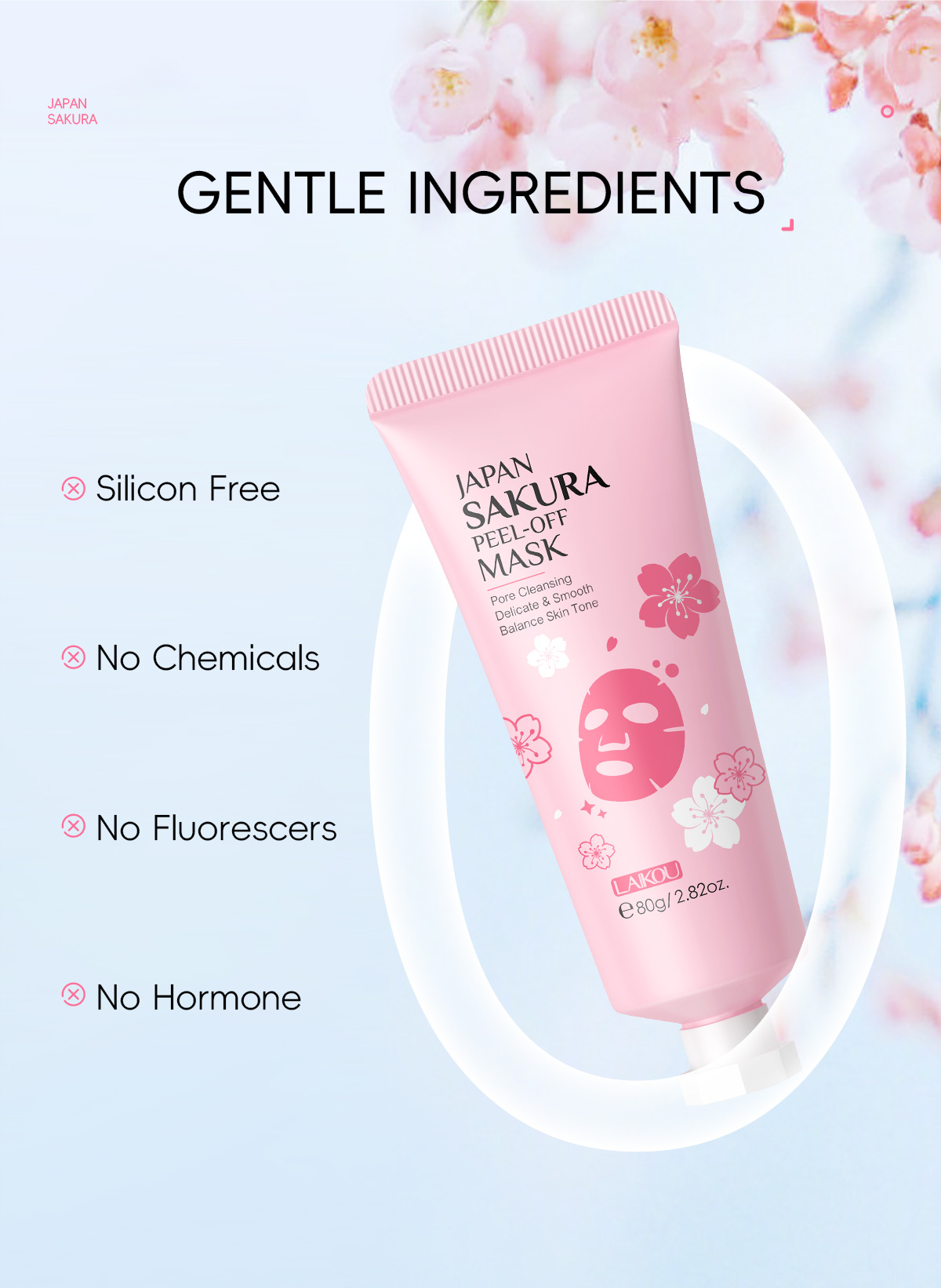 Cross-border LAIKOU Cherry Blossom Peel-off Mask 80g Hydrating, Moisturizing, Cleansing and nourishing skin manufacturer in stock undefined