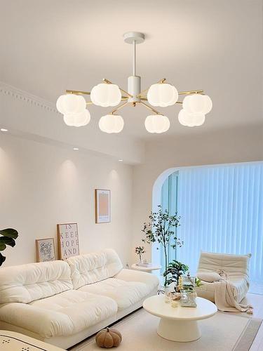Living room chandelier log cream style Guangdong Zhongshan lighting whole house package combination hall main light cotton persimmon lamp