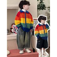 Детский разноцветный вязаный кардиган для мальчиков, стильные свободные топы, новый свитер-жакет осень 2025