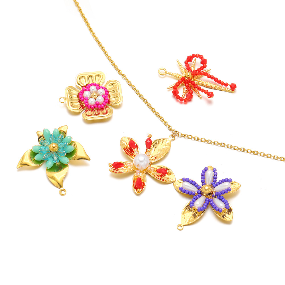 3 PCS/Package Quantity 304 Stainless Steel Material 3 PCS/Package 304 Stainless Steel Flower Polished Pendant Charms