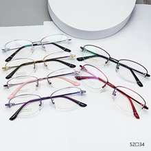 新款半框女式气质超弹宽腿记忆眼镜架批发椭圆设计师钛合金老花