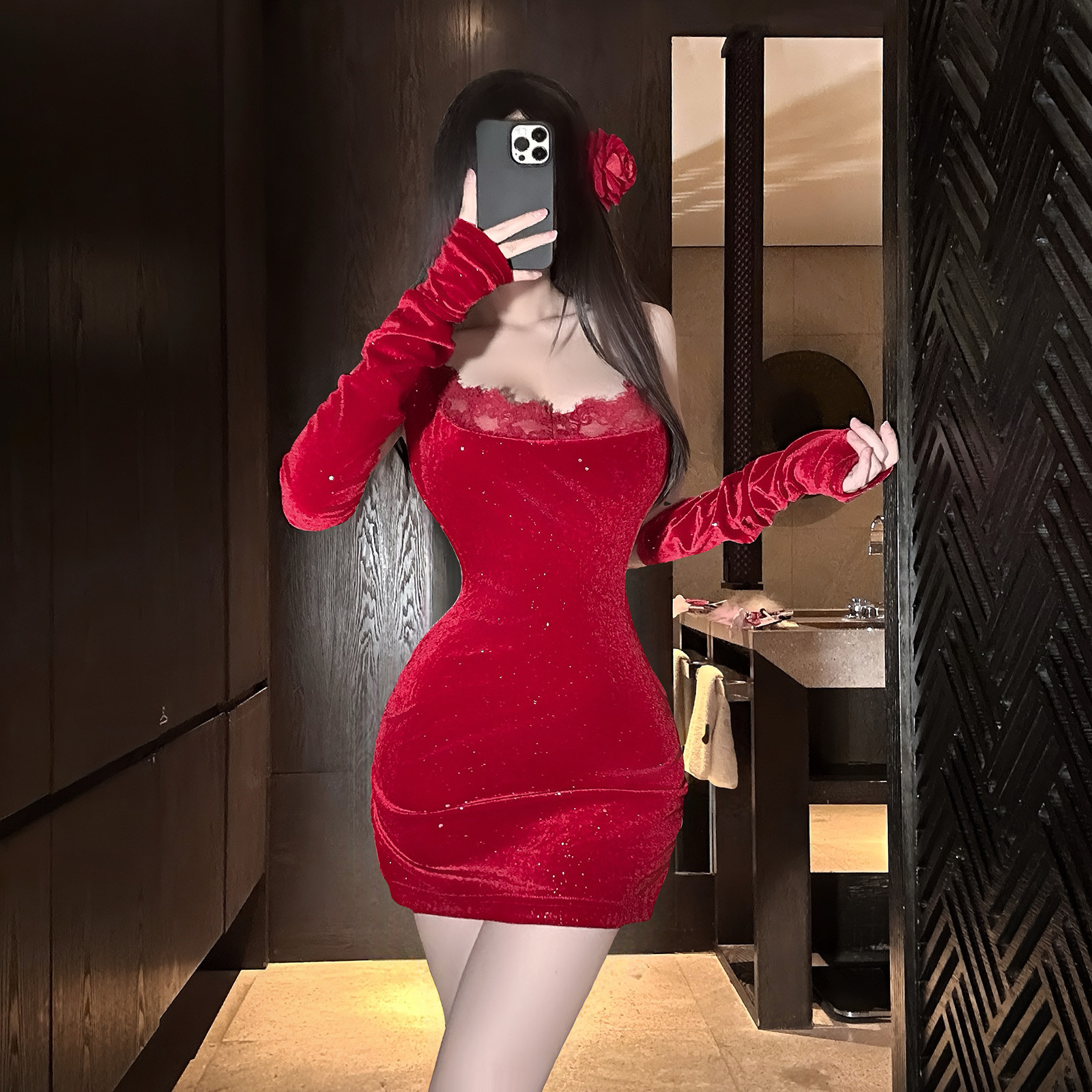 卿社情趣内衣新年款睡裙禁欲系包臀裙吊带抹胸蕾丝制服套装qqny女