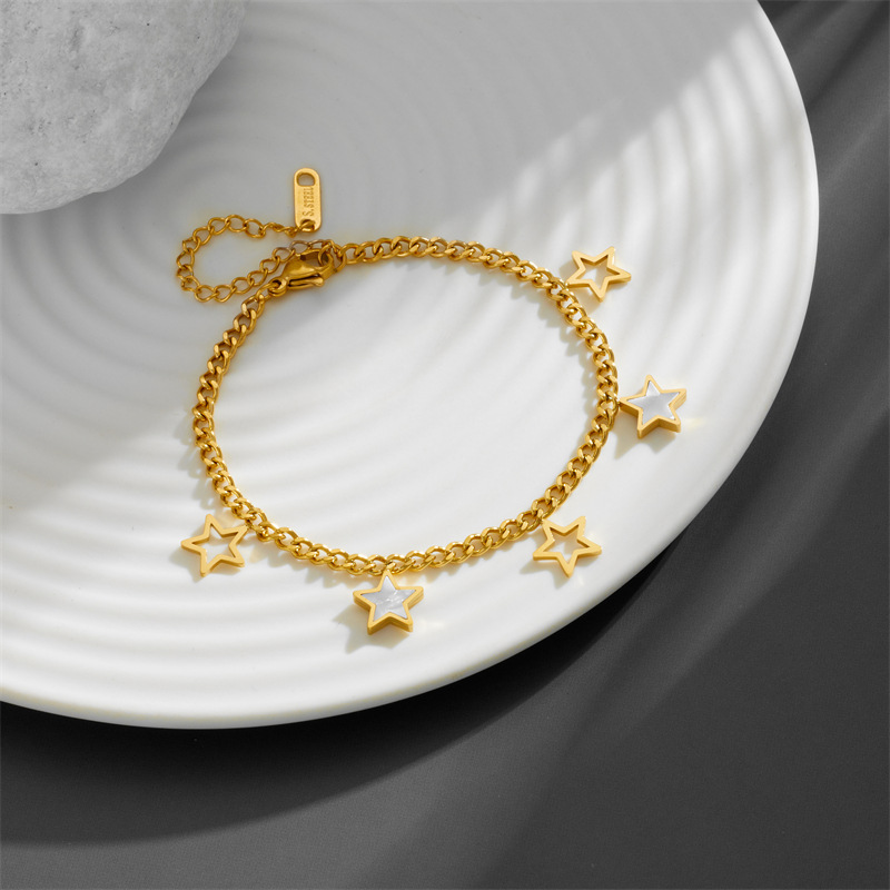 15g Weight PVD Coated, Vacuum Plating Gold Plating Process 14K Gold Plated Plating Material Titanium Steel Pendant Material Basic Star Butterfly Titanium Steel 14K Gold Plated Titanium Steel Cable Chain Bracelets In Bulk