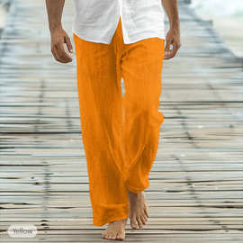 2024秋季男式宽松长裤休闲裤前襟抽绳口袋直腿舒适柔软海滩时尚裤
