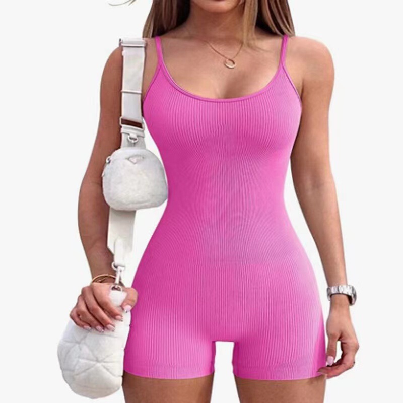 European and American Cross-border Women's Yoga Pants Pumpsuit Ribbed Thin Shoulder Strap Sports Pumpsuit Sexy Tight
