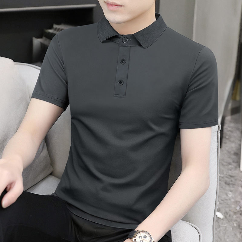 Silk Modal Summer Casual Polo Shirt T-Shirt Base Shirt Short-Sleeved Men's Business Casual Half-Sleeved Top Men's Trendy