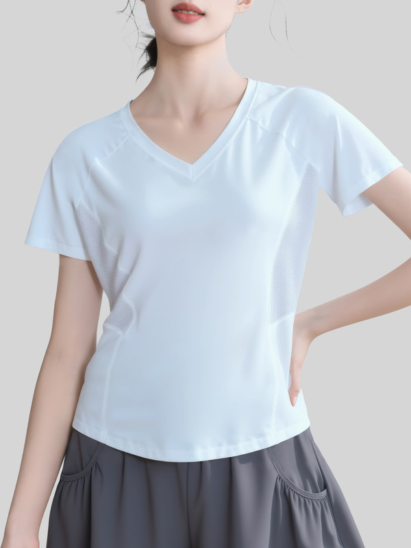 聚衣堂夏季新款后背网纱款式健身短袖户外跑步运动瑜伽服短袖|undefined