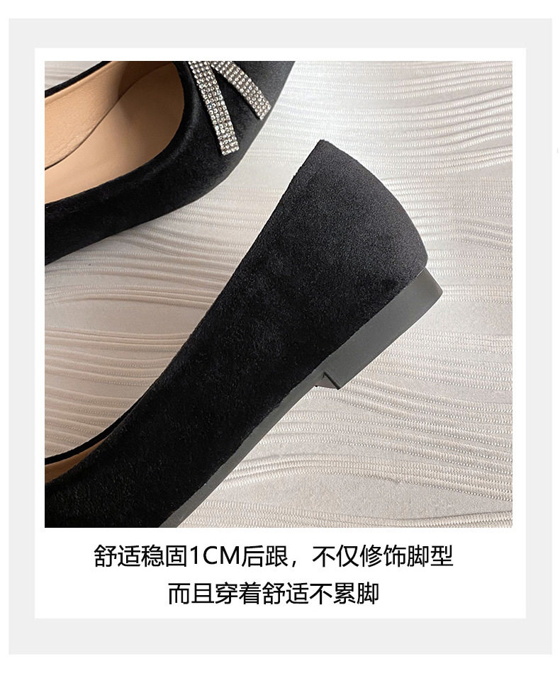 Giày búp bê nữ mũi nhọn đế bệt thêu nơ đính đá — Màu đen (đế bằng) chi tiết 7