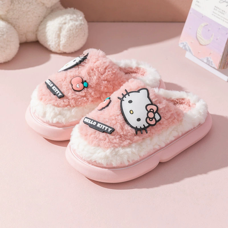 Подлинная Sanrio Hello Kitty осень-зима детские хлопчатобумажные тапочки женские домашние противоскользящие теплые противоскользящие тапочки оптом